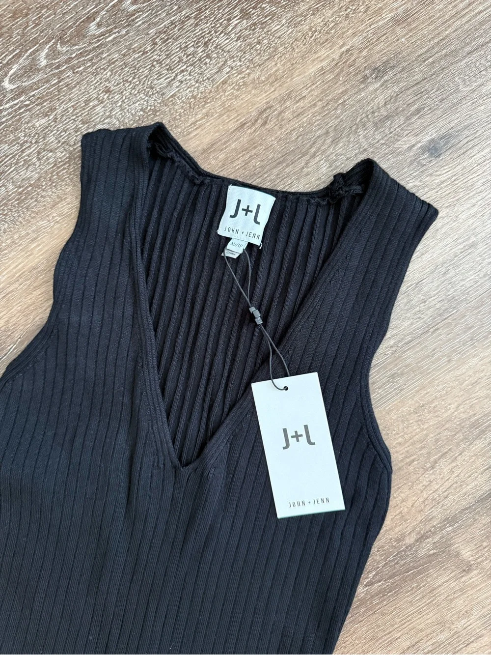 NWT J+L John + Jenn Black Rib Knit Ruffle Hem Sweater Dress XS | Stretch Midi